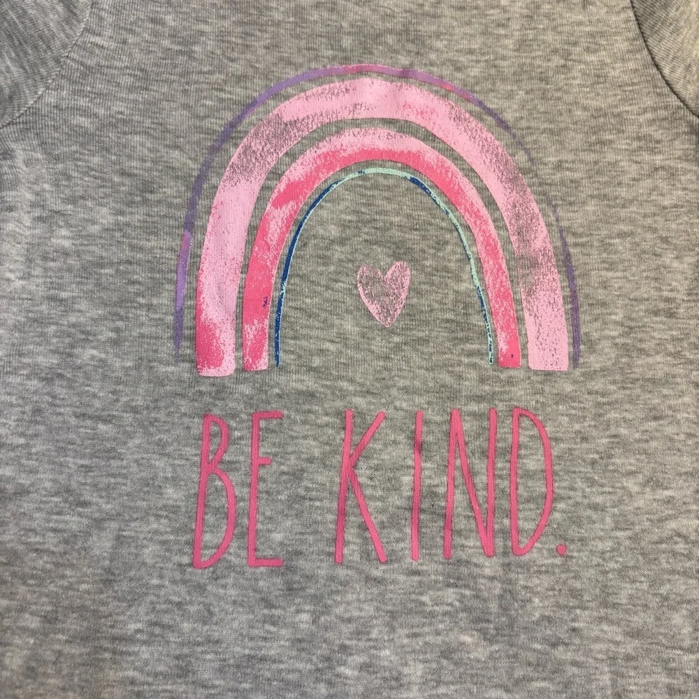 NWT Rae Dunn Kids Pajama Set 4T Gray and Pink 'Be Kind' Rainbows 100% Cotton